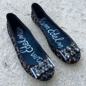 Sam Edelman Women's Caper Leopard Calf Hair Rhinestone Ballet Flats Size 8.5
